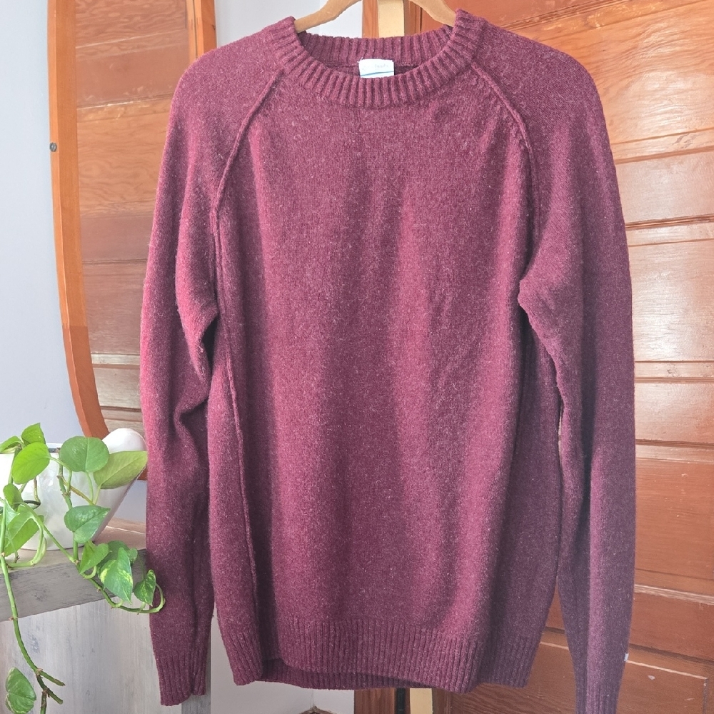 Columbia Burgundy Raglan Comfy Cotton/Wool Blend Crewneck Sweater Large